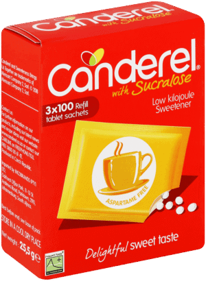 image-0 Canderel Sucralose Low Kilojoule Sweetener Refill Tablet Sachets 3 x 100pk