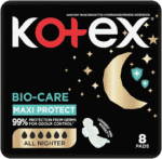 Kotex Bio-Care All Nighter Maxi Protect Sanitary Pads with Wings 8pk