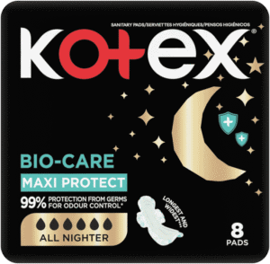 Kotex Bio-Care All Nighter Maxi Protect Sanitary Pads with Wings 8pk
