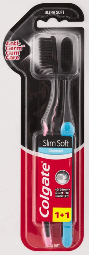 Colgate SlimSoft Ultra Soft Charcoal Toothbrush 2pk