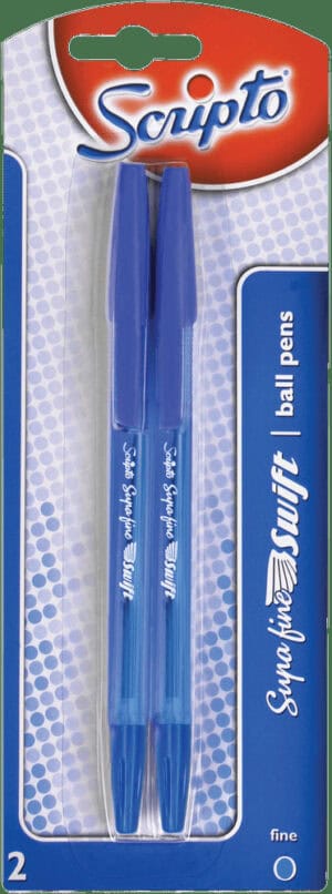 Scripto Blue Supafine Swift Ball Pen 2pk