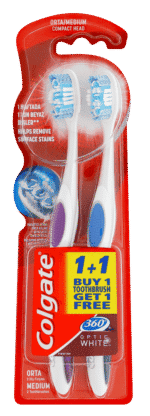 Colgate 360° Medium Optic White Toothbrush 2pk