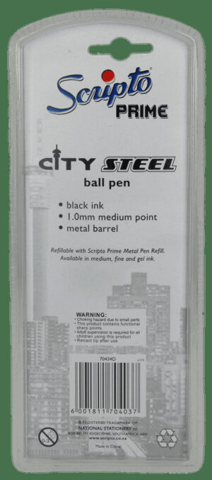 Scripto Prime Black Medium City Steel Ball Pen 1s