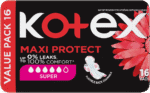 Kotex Maxi Protect Super Sanitary Pads with Wings 16pk