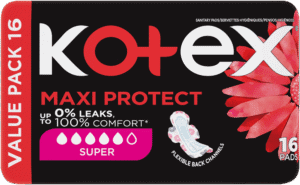 Kotex Maxi Protect Super Sanitary Pads with Wings 16pk