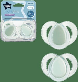 image-0 Tommee Tippee Night Time 6-18m Symmetrical Orthodontic Soothers 2pk