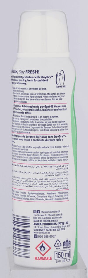Shower To Shower StayDry Confident Me Anti-Perspirant Spray 150ml