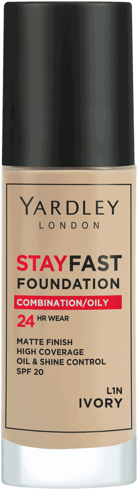 Yardley Stayfast Ivory SPF 20 24HR Liquid Foundation 30ml
