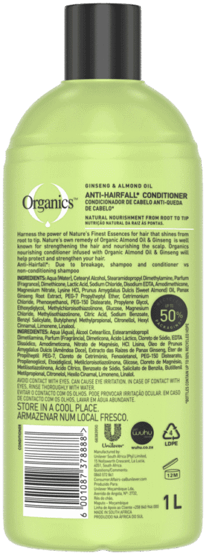Organics Ginseng and Almond Oil Anti Hair Loss Conditioner 1L