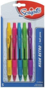 Scripto Retro Assorted Medium Neon Ball Pen 5pk