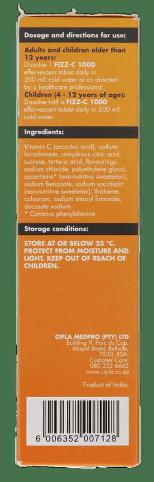 Fizz C Vitamin C Effervescent Tablets 20s