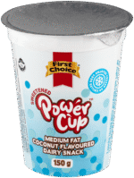 First Choice Power Cup Coconut Flavoured Medium Fat Dairy Snack 150g