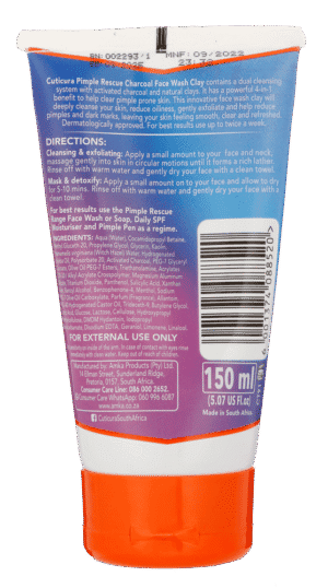 Cuticura Pimple Rescue Charcoal Face Wash Clay 150ml