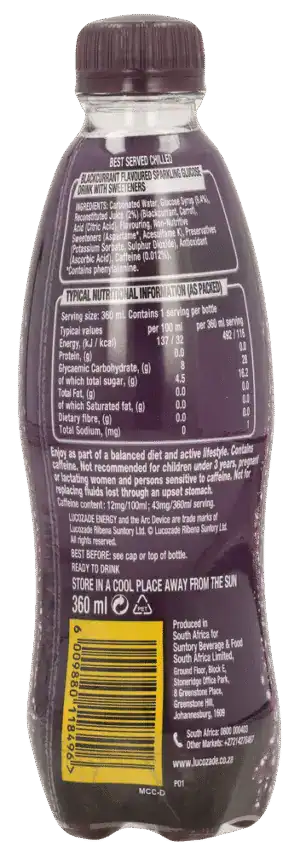 Lucozade Blackcurrant Sparkling Glucose Drink 360ml