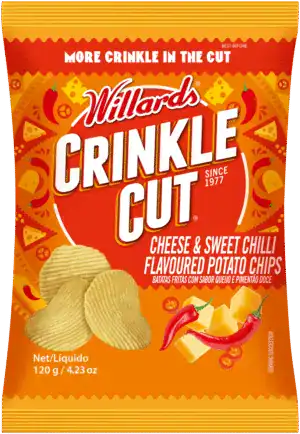 Willards Crinkle Cut Cheese & Sweet Chilli Flavoured Potato Chips 120g