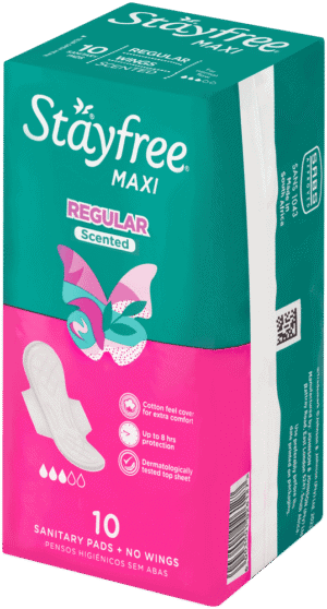 Stayfree Maxi Regular Scented Sanitary Pads with Wings 10pk