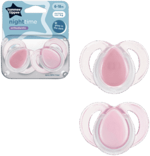 Tommee Tippee Night Time 6-18m Symmetrical Orthodontic Soothers 2pk