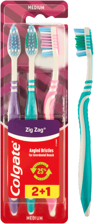 Colgate ZigZag Assorted Medium Toothbrush 3pk