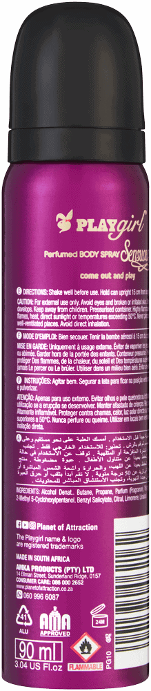 Playgirl Sensuous Perfumed Body Spray 90ml