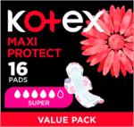 Kotex Maxi Protect Super Sanitary Pads with Wings 16pk