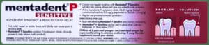 Mentadent P Sensitive Fluoride Toothpaste 100ml